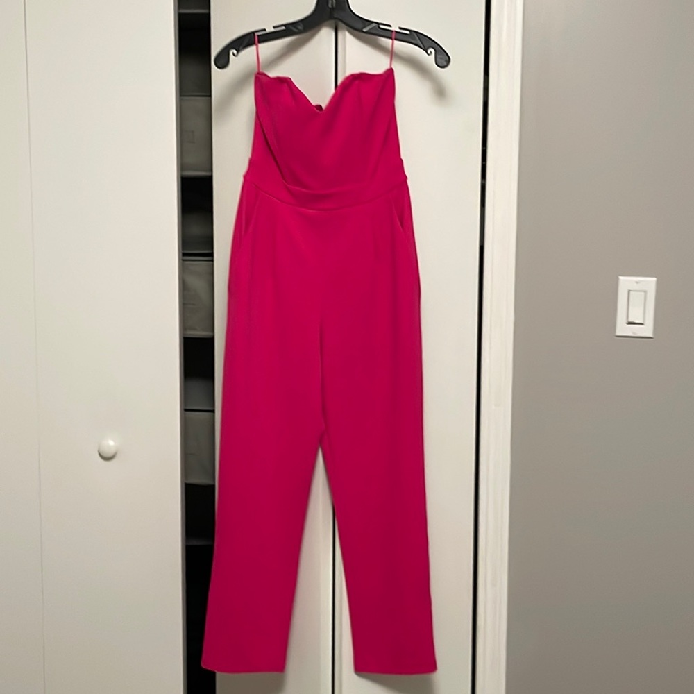 Hot pink strapless jumpsuit